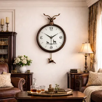 Ceas de perete decorativ cu pendul - model cerb elegant - 65 cm imagine