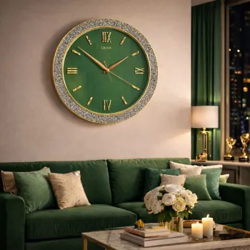 Ceas de perete decorativ cu pietricele stralucitoare si cifre romane aurii, 40cm imagine