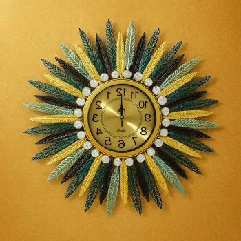 Ceas de perete decorativ, design modern floare, metalic, 73cm imagine