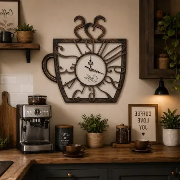 Ceas de Perete Decorativ in Forma de Ceasca de Cafea, 30x28 cm, Design 3D cu Cifre si Limbi in Relief imagine