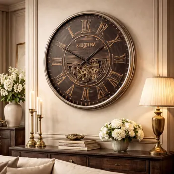 Ceas de perete decorativ industrial 50 cm mecanism rotativ vizibil stil vintage imagine