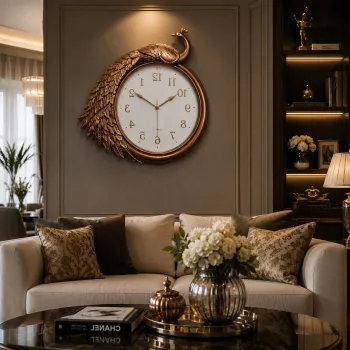 Ceas de Perete Decorativ Premium cu Paun, Mecanism Quartz, Design 3D Elegant - 43 x 50 cm imagine
