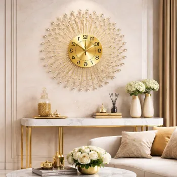 Ceas de perete decorativ premium - metal si cristale - 70 cm - design elegant radiant imagine