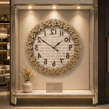 Ceas de Perete Decorativ Premium, O 67 cm - Design Floral 3D, Mecanism Silentios, Stil Elegant - Negru / Auriu / Crem imagine