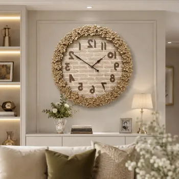 Ceas de Perete Decorativ Premium, O 67 cm - Design Floral 3D, Mecanism Silentios, Stil Elegant - Negru / Auriu / Crem imagine
