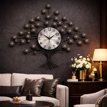 Ceas de perete decorativ tip copac cu cristale, 69 x 69 cm imagine