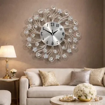 Ceas de perete decorativ tip soare cu floricele 38 cm imagine