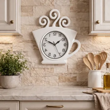 Ceas de perete model ceasca cafea 29x27 cm - design decorativ pentru bucatarie sau cafenea imagine