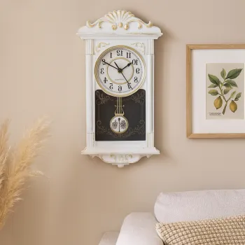 Ceas de perete vintage cu pendul, aspect lemn, 41 cm x 22 cm x 7 cm imagine