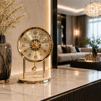 Ceas decorativ de masa premium auriu, design elegant cu pendul, 45x24 cm imagine