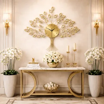 Ceas decorativ de perete model copac, design modern, metalic negru sau auriu, mecanism silentios 66 x 56 cm imagine