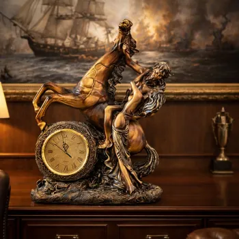 Ceas decorativ statueta - Cuplu romantic si cal cabrat, stil clasic elegant, 63 x 47 cm imagine
