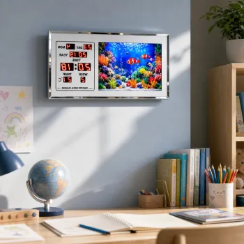 Ceas Veioza Acvariu Rotativ Termometru Calendar Digital LED 42x8.2x25.6 cm imagine