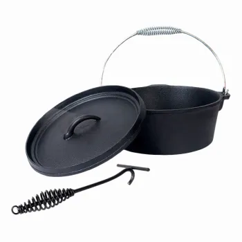 Ceaun cu capac din fonta pentru gratar KLUGMEISTER KY545ZT, negru, dimensiuni 25x10 cm imagine