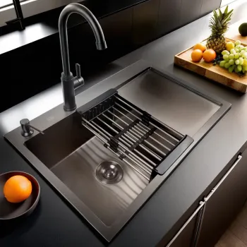 Chiuveta de Bucatarie Profesionala , Inox, GRI-NEGRU, 72X48X25 CM imagine