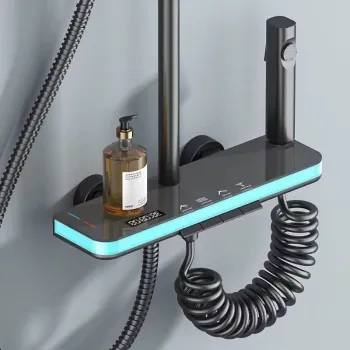 Coloana de dus multifunctionala cu para fixa, dus de mana, baterie digitala si suport pentru produse imagine