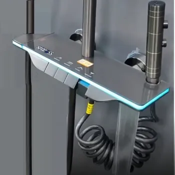 Coloana de Dus Smart, Afisaj LED, Control Termostatic, 4 Moduri de Pulverizare, pipa pentru cada, para dreptunghiulara tip ploaie, dus mobil, dus bideu, gri imagine