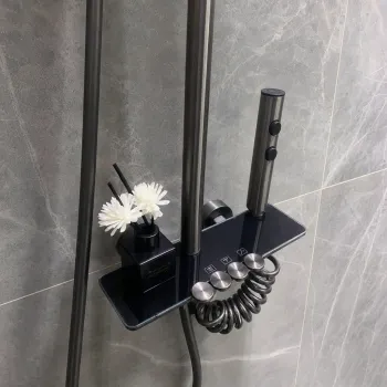 Coloana Dus Inox Crom Negru Duza Masaj Patrata 25cm Sistem Dus Modern imagine