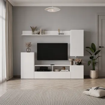 Comoda TV 210x38x90,4 cm, cu dulap suspendat, pentru living imagine