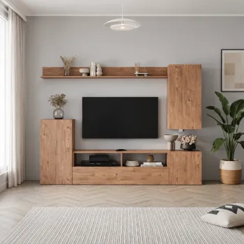Comoda TV 210x38x90,4 cm, cu dulap suspendat, pentru living imagine