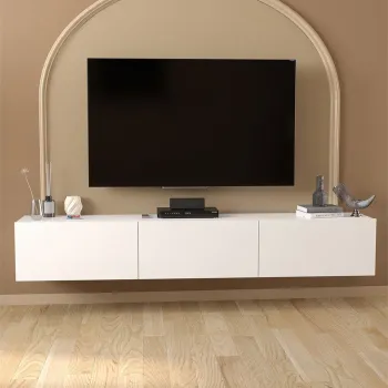 Comoda TV Marvel 180 cm, mobilier living, suport televizor mare pana la 75 inch, 2 usi rabatabile cu inchidere lina soft-close, PAL melaminat 18 mm clasa E1, pentru soundbar si consola jocuri, stil modern scandinav imagine