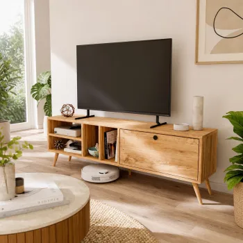 Comoda TV moderna cu rafturi, PAL E1 18 mm, 140 x 29,5 x 45 cm imagine
