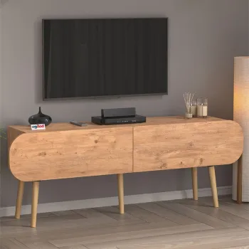 Comoda TV Sicily 120 cm, masa televizor, mobilier living cu 2 usi rabatabile push-to-open, PAL melaminat 18 mm clasa E1, suport TV pana la 55 inch, blat 50 kg, design stil modern scandinav imagine