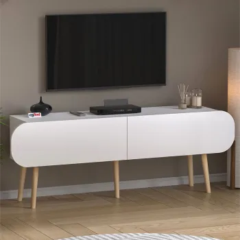 Comoda TV Sicily 120 cm, masa televizor, mobilier living cu 2 usi rabatabile push-to-open, PAL melaminat 18 mm clasa E1, suport TV pana la 55 inch, blat 50 kg, design stil modern scandinav imagine