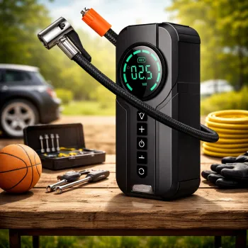 Compresor auto multifunctional 5 in 1 cu pornire urgenta, afisaj digital si baterie externa imagine