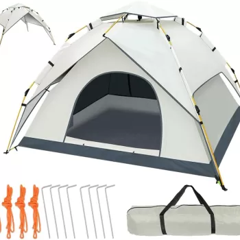 Cort camping 3-4 persoane cu deschidere automata pop-up, impermeabil, protectie UV, 2 usi, 2 moduri instalare imagine