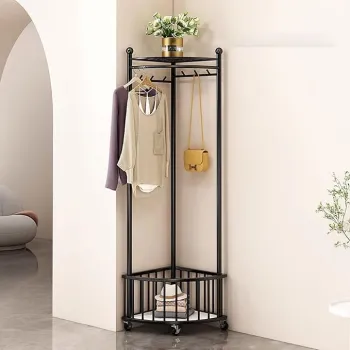 Cuier de colt multifunctional cu roti,metalic, auriu, 40 x 40 x 160 cm imagine