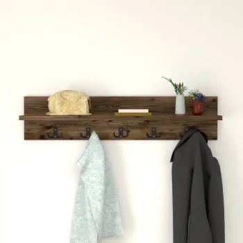 Cuier de perete cu 1 raft si 5 agatatori, montabil pe perete,   80 x 11 x 18 cm, PAL 18 mm imagine