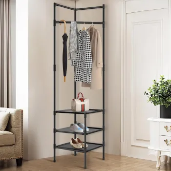 Cuier haine metalic pentru coltul camerei, 3 rafturi 180 x 44 x 44 cm imagine