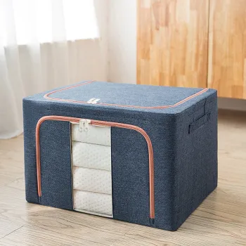 Cutie de depozitare pliabila, 22, 66 sau 100L, din bumbac,fereastra frontala, 2 Usi de acces cu fermoar bidirectional, si cadru metalic, imagine