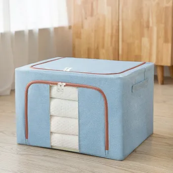 Cutie de depozitare pliabila, 22, 66 sau 100L, din bumbac,fereastra frontala, 2 Usi de acces cu fermoar bidirectional, si cadru metalic, imagine