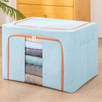 Cutie de depozitare pliabila, 22, 66 sau 100L, din bumbac,fereastra frontala, 2 Usi de acces cu fermoar bidirectional, si cadru metalic, imagine