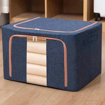 Cutie de depozitare pliabila, 22, 66 sau 100L, din bumbac,fereastra frontala, 2 Usi de acces cu fermoar bidirectional, si cadru metalic, imagine