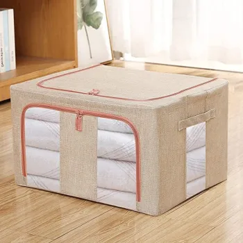 Cutie de depozitare pliabila, 22, 66 sau 100L, din bumbac,fereastra frontala, 2 usi de acces cu fermoar bidirectional, si cadru metalic imagine