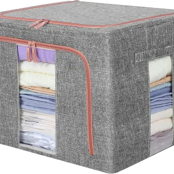 Cutie de depozitare pliabila, 22, 66 sau 100L, din bumbac,fereastra frontala, 2 Usi de acces cu fermoar bidirectional, si cadru metalic, imagine