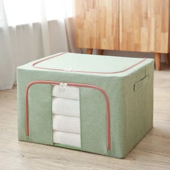 Cutie de depozitare pliabila, 22, 66 sau 100L, din bumbac,fereastra frontala, 2 Usi de acces cu fermoar bidirectional, si cadru metalic, imagine