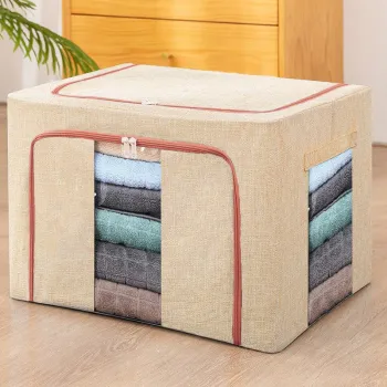 Cutie de depozitare pliabila, 22, 66 sau 100L, din bumbac,fereastra frontala, 2 Usi de acces cu fermoar bidirectional, si cadru metalic, imagine