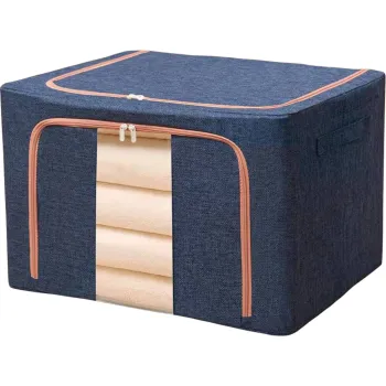 Cutie de depozitare pliabila, 22, 66 sau 100L, din bumbac,fereastra frontala, 2 Usi de acces cu fermoar bidirectional, si cadru metalic, imagine