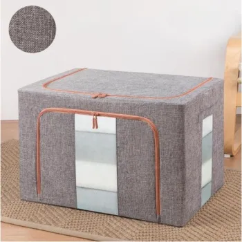 Cutie de depozitare pliabila, 22, 66 sau 100L, din bumbac,fereastra frontala, 2 Usi de acces cu fermoar bidirectional, si cadru metalic, imagine