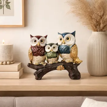 Decoratiune bufnite pe creanga, rasina, 21 x 17 cm imagine