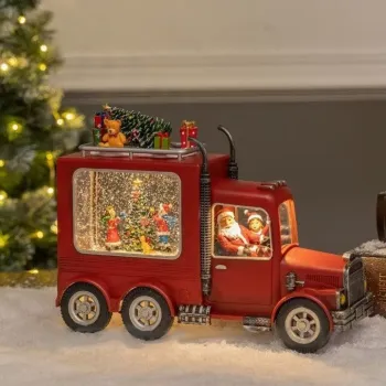 Decoratiune Craciun Camion Muzical cu Lichid si Sclipici, Iluminare LED si Scene 3D - 24.5 cm imagine