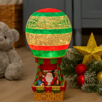 Decoratiune Craciun luminoasa cu balon cu aer cald si Mos Craciun  13 x 13 x 25.5 cm imagine