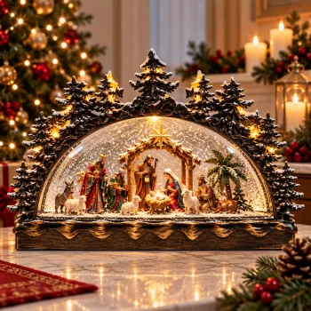 Decoratiune Craciun Snow Water Lantern cu Muzica Santa Sleigh Renii 32.5cm LED USB imagine
