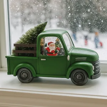 Decoratiune Craciun, Tip Masina, Figurine Mos Craciun cu Bradul, 3 Moduri, Functie Muzicala, Zapada in Miscare 24 x 10 x 19 cm, Alb Cald imagine