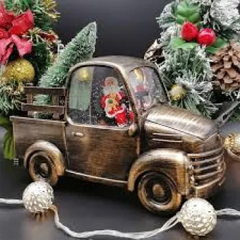 Decoratiune Craciun, Tip Masina, Figurine Mos Craciun cu Bradul, 3 Moduri, Functie Muzicala, Zapada in Miscare 24 x 10 x 19 cm, Alb Cald imagine