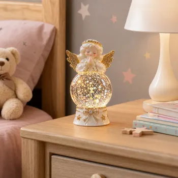 Decoratiune de Craciun Premium cu Ingeras, Glob Stralucitor si Iluminare Calda - 4,9 x 4,9 x 11,5 cm imagine